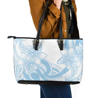 Polynesian Tribal Plumeria Lotu Tamaiti Leather Tote Bag Pastel Sky Blue LT9 - Polynesian Pride