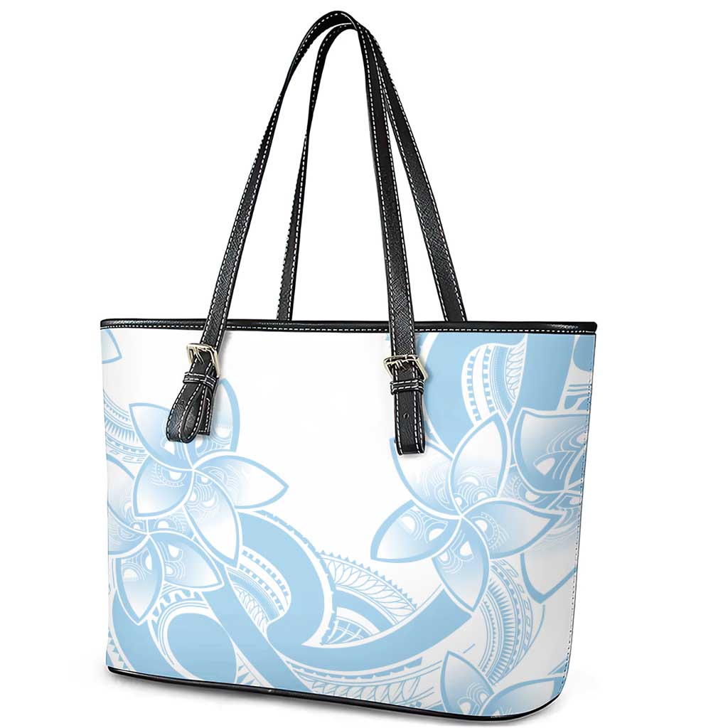 Polynesian Tribal Plumeria Lotu Tamaiti Leather Tote Bag Pastel Sky Blue LT9 - Polynesian Pride