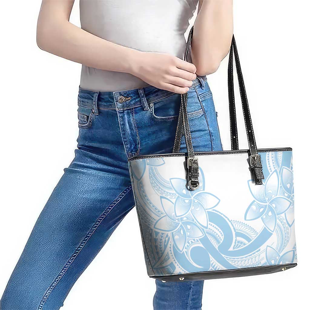 Polynesian Tribal Plumeria Lotu Tamaiti Leather Tote Bag Pastel Sky Blue LT9 - Polynesian Pride