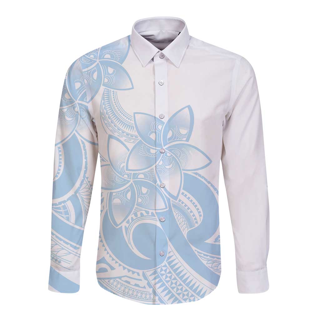 Polynesian Tribal Plumeria Lotu Tamaiti Long Sleeve Button Shirt Pastel Sky Blue - Polynesian Pride