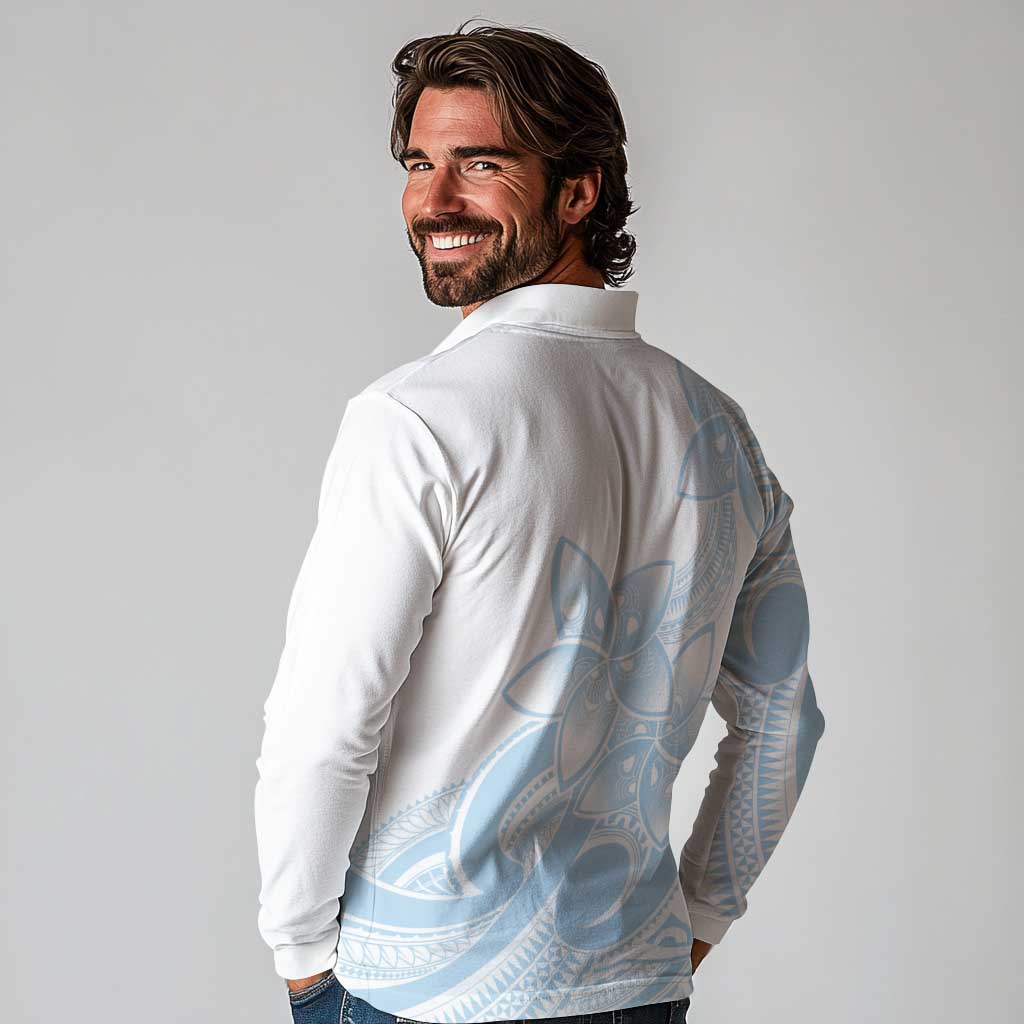 Polynesian Tribal Plumeria Lotu Tamaiti Long Sleeve Polo Shirt Pastel Sky Blue - Polynesian Pride