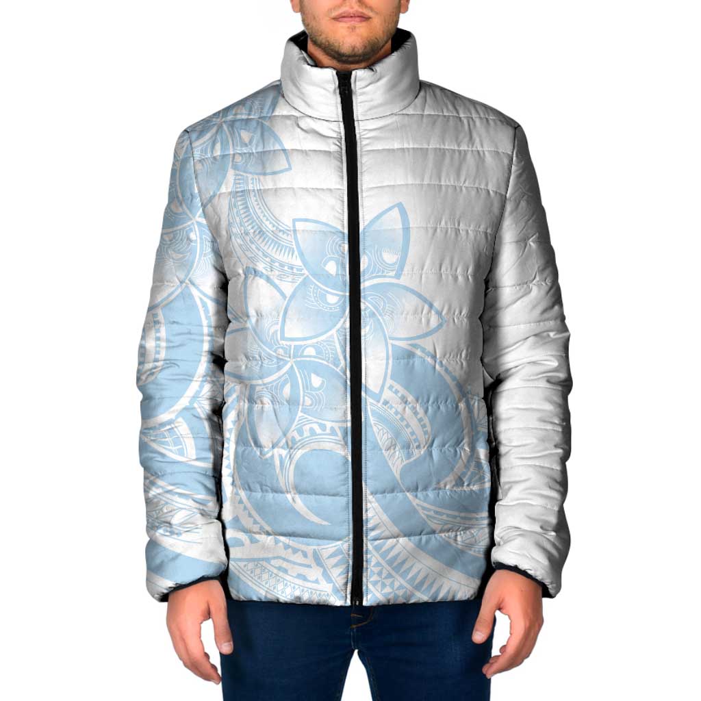 Polynesian Tribal Plumeria Lotu Tamaiti Padded Jacket Pastel Sky Blue - Polynesian Pride