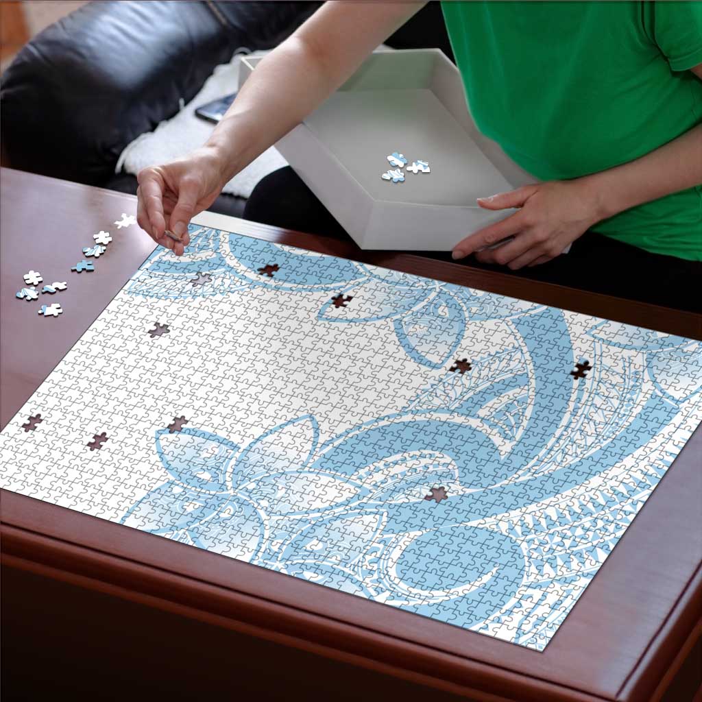 Polynesian Tribal Plumeria Lotu Tamaiti Puzzle Pastel Sky Blue - Polynesian Pride