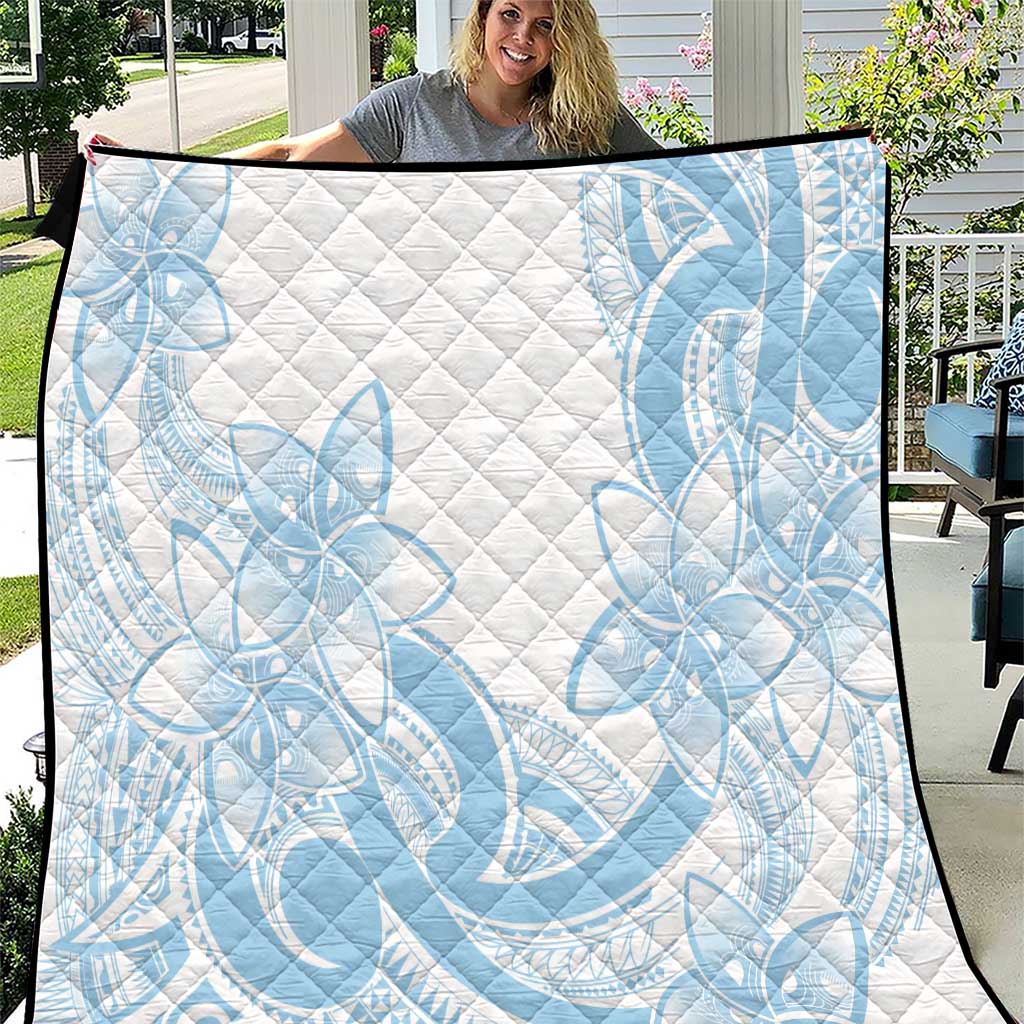 Polynesian Tribal Plumeria Lotu Tamaiti Quilt Pastel Sky Blue - Polynesian Pride