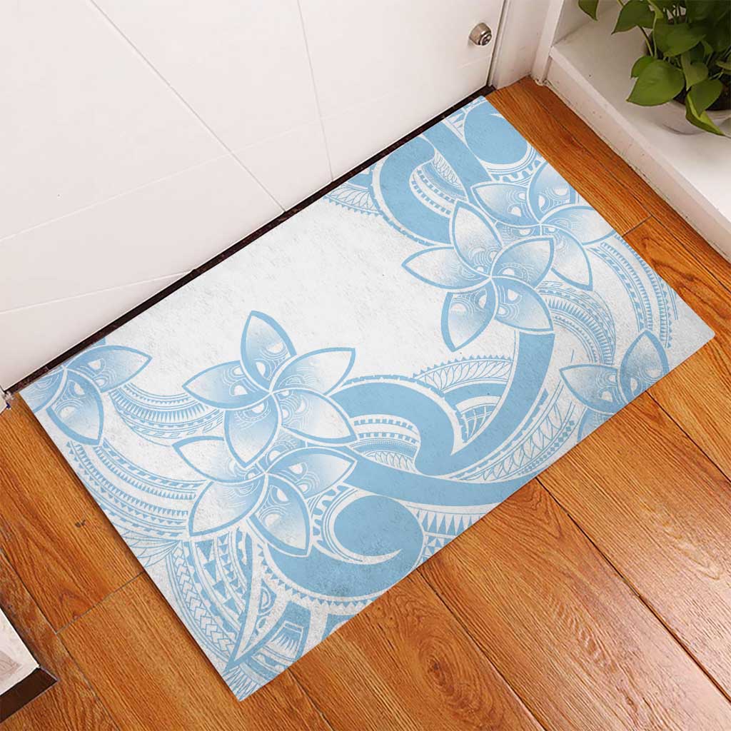 Polynesian Tribal Plumeria Lotu Tamaiti Rubber Doormat Pastel Sky Blue - Polynesian Pride
