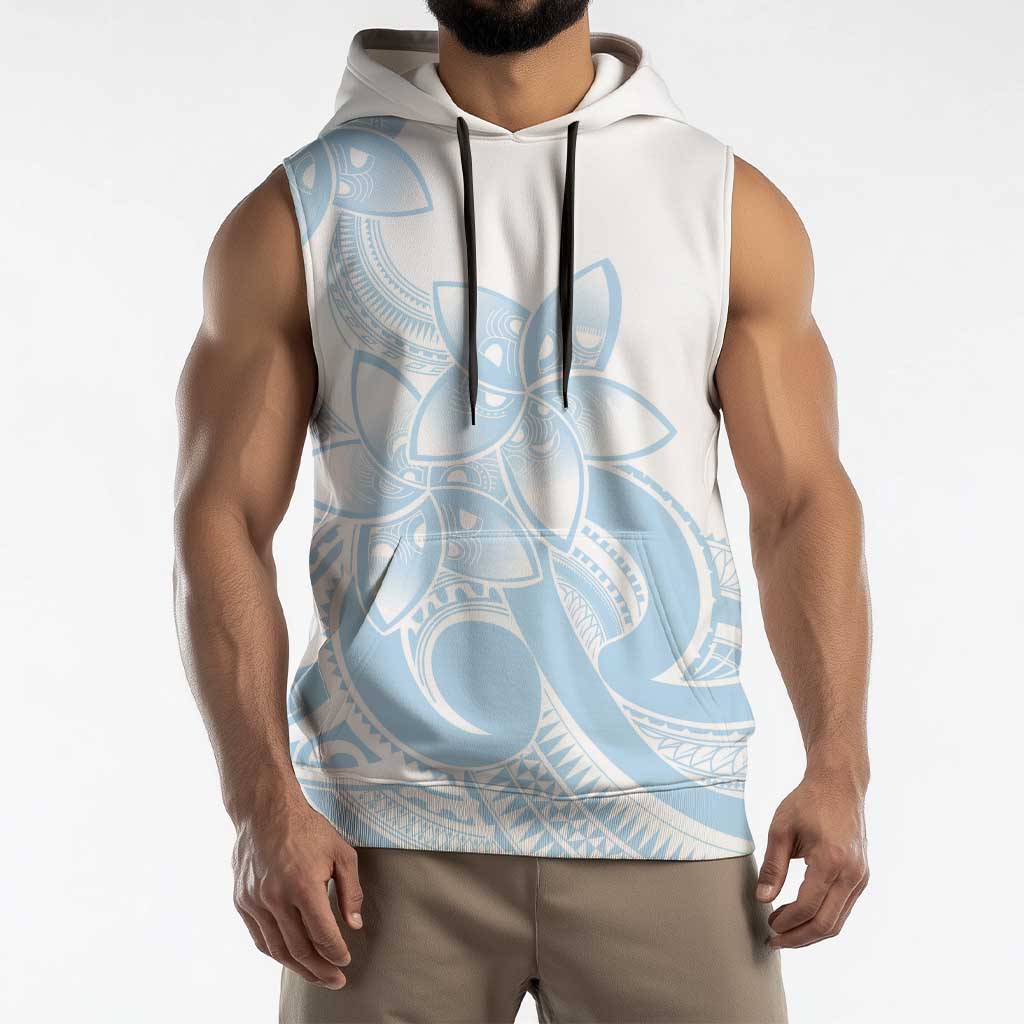 Polynesian Tribal Plumeria Lotu Tamaiti Sleeveless Hoodie Pastel Sky Blue - Polynesian Pride