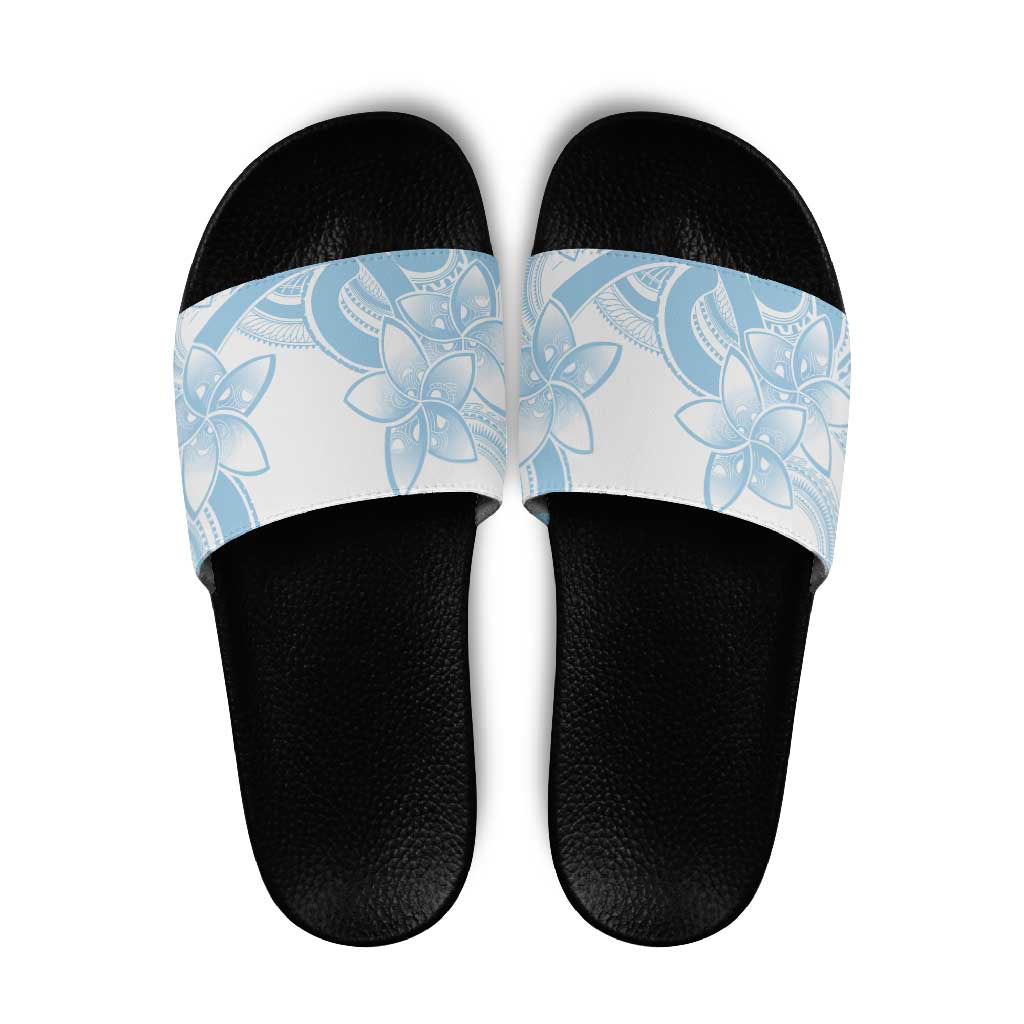 Polynesian Tribal Plumeria Lotu Tamaiti Slide Sandals Pastel Sky Blue - Polynesian Pride