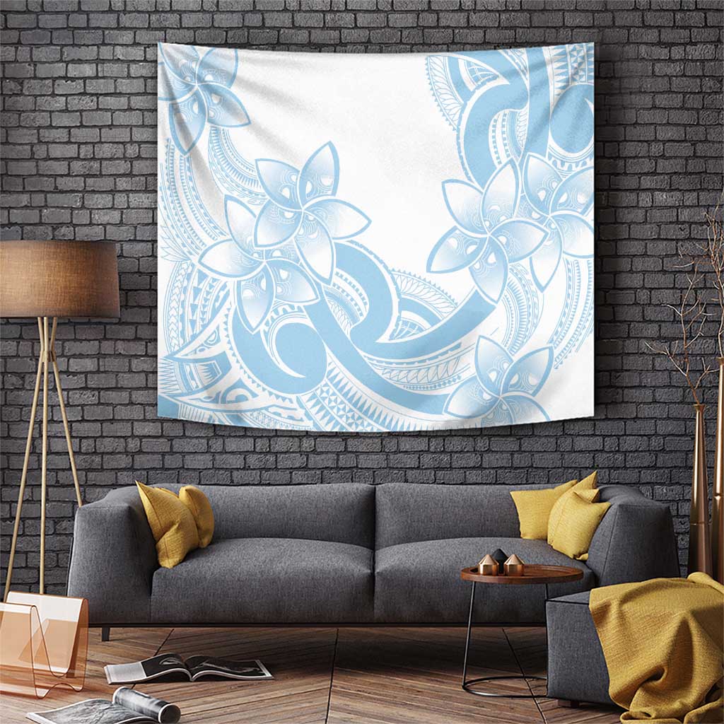 Polynesian Tribal Plumeria Lotu Tamaiti Tapestry Pastel Sky Blue - Polynesian Pride