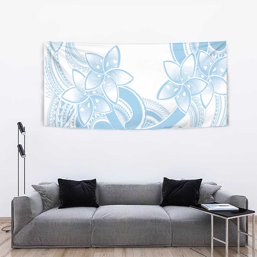 Polynesian Tribal Plumeria Lotu Tamaiti Tapestry Pastel Sky Blue - Polynesian Pride