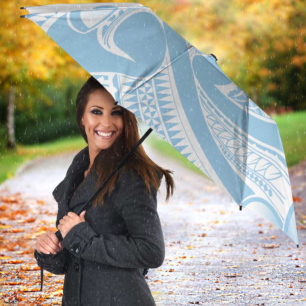 Polynesian Tribal Plumeria Lotu Tamaiti Umbrella Pastel Sky Blue - Polynesian Pride