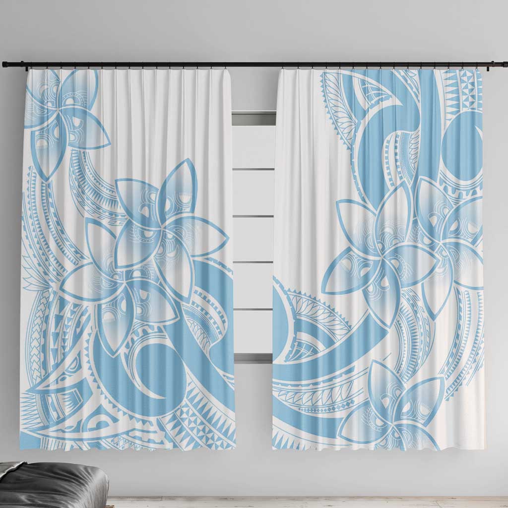 Polynesian Tribal Plumeria Lotu Tamaiti Window Curtain Pastel Sky Blue LT9 With Hooks Blue - Polynesian Pride