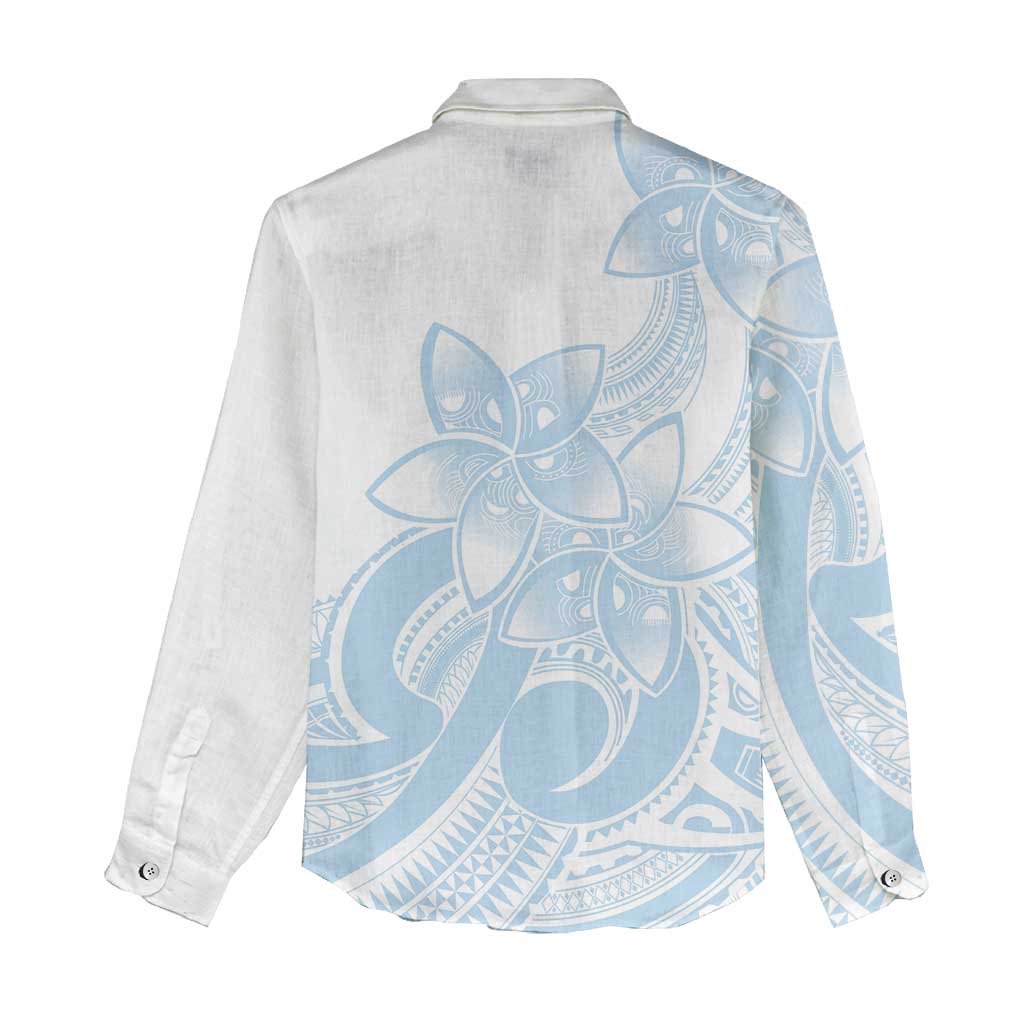 Polynesian Tribal Plumeria Lotu Tamaiti Women Casual Shirt Pastel Sky Blue - Polynesian Pride