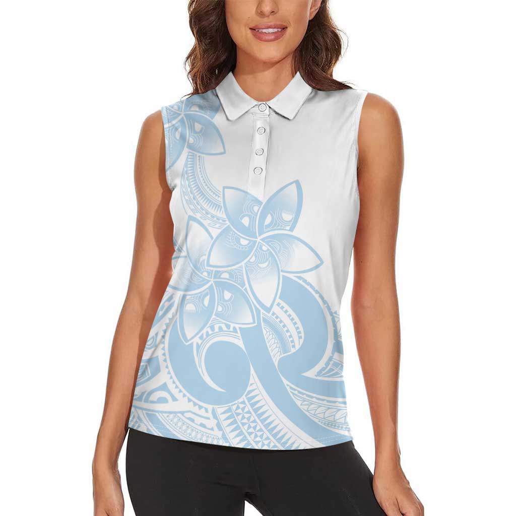 Polynesian Tribal Plumeria Lotu Tamaiti Women Sleeveless Polo Shirt Pastel Sky Blue - Polynesian Pride