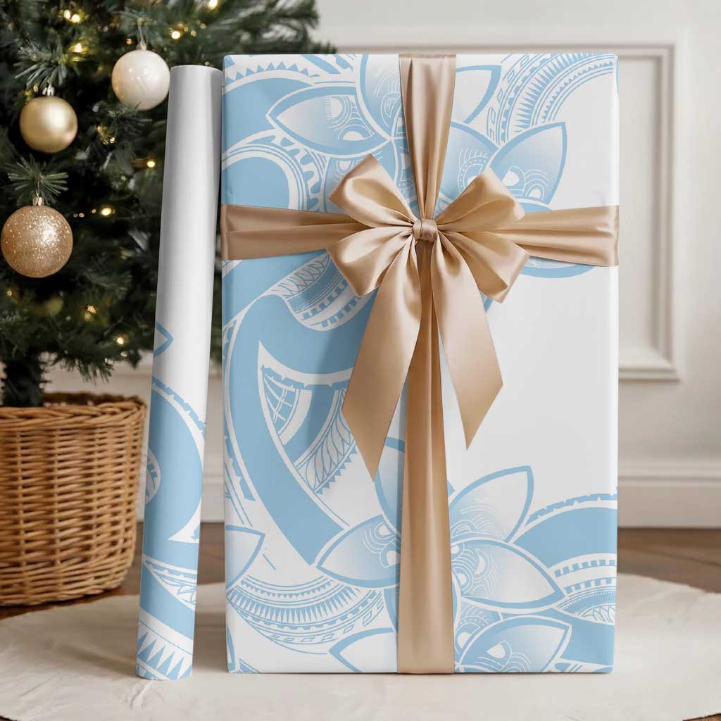 Polynesian Tribal Plumeria Lotu Tamaiti Wrapping Paper Pastel Sky Blue - Polynesian Pride