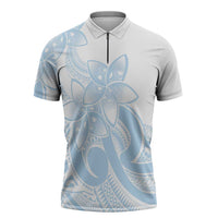 Polynesian Tribal Plumeria Lotu Tamaiti Zipper Polo Shirt Pastel Sky Blue - Polynesian Pride