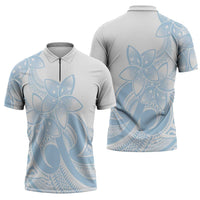 Polynesian Tribal Plumeria Lotu Tamaiti Zipper Polo Shirt Pastel Sky Blue - Polynesian Pride