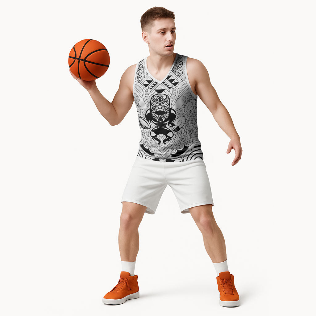 2026 Autumn Rugby Nations New Zealand Custom Basketball Jersey White Kowhaiwhai Maori Tribal Taniko Motif