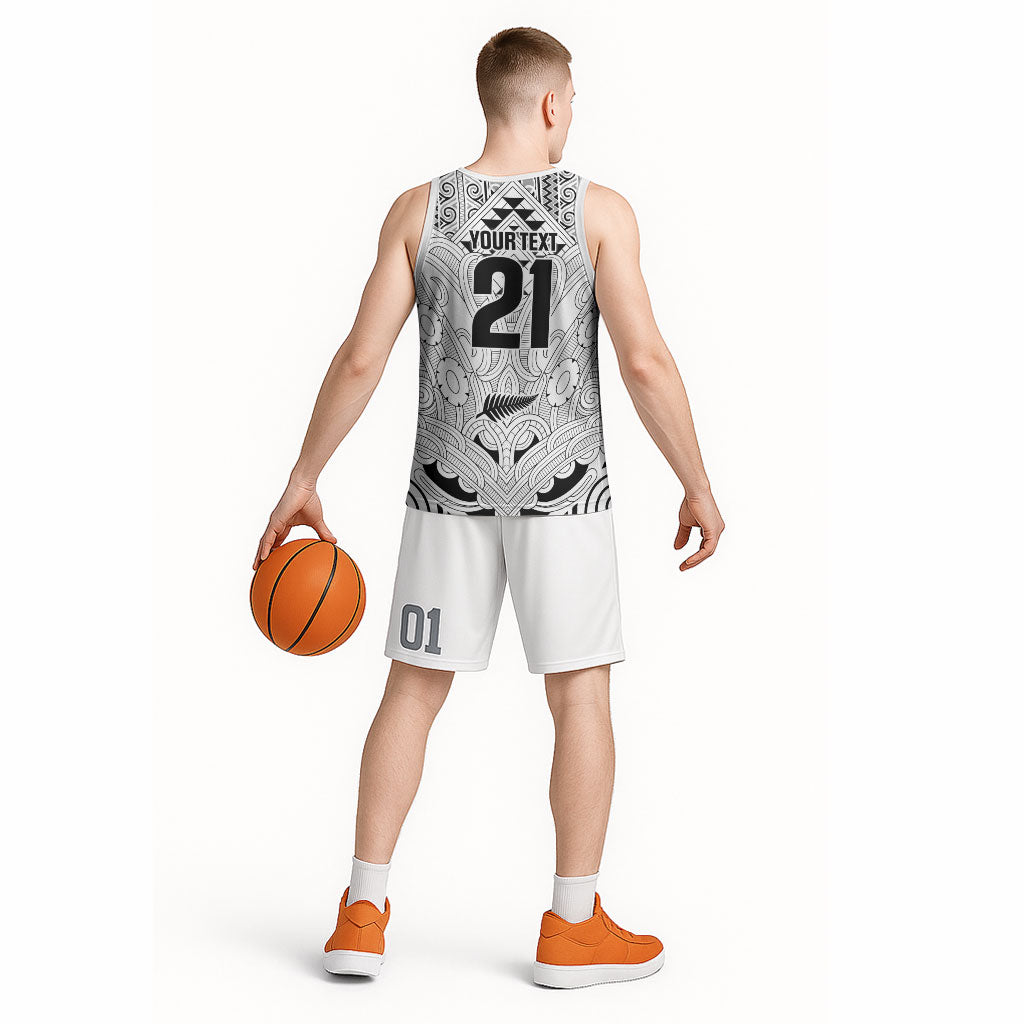 2026 Autumn Rugby Nations New Zealand Custom Basketball Jersey White Kowhaiwhai Maori Tribal Taniko Motif