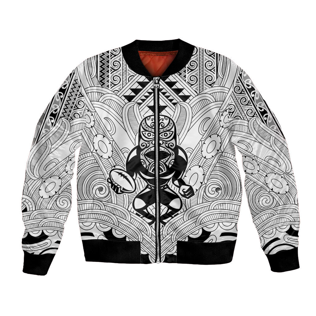 2026 Autumn Rugby Nations New Zealand Custom Bomber Jacket White Kowhaiwhai Maori Tribal Taniko Motif LT9 Unisex White - Polynesian Pride