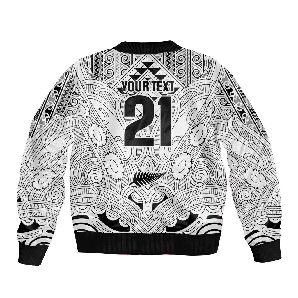 2026 Autumn Rugby Nations New Zealand Custom Bomber Jacket White Kowhaiwhai Maori Tribal Taniko Motif