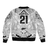 2026 Autumn Rugby Nations New Zealand Custom Bomber Jacket White Kowhaiwhai Maori Tribal Taniko Motif