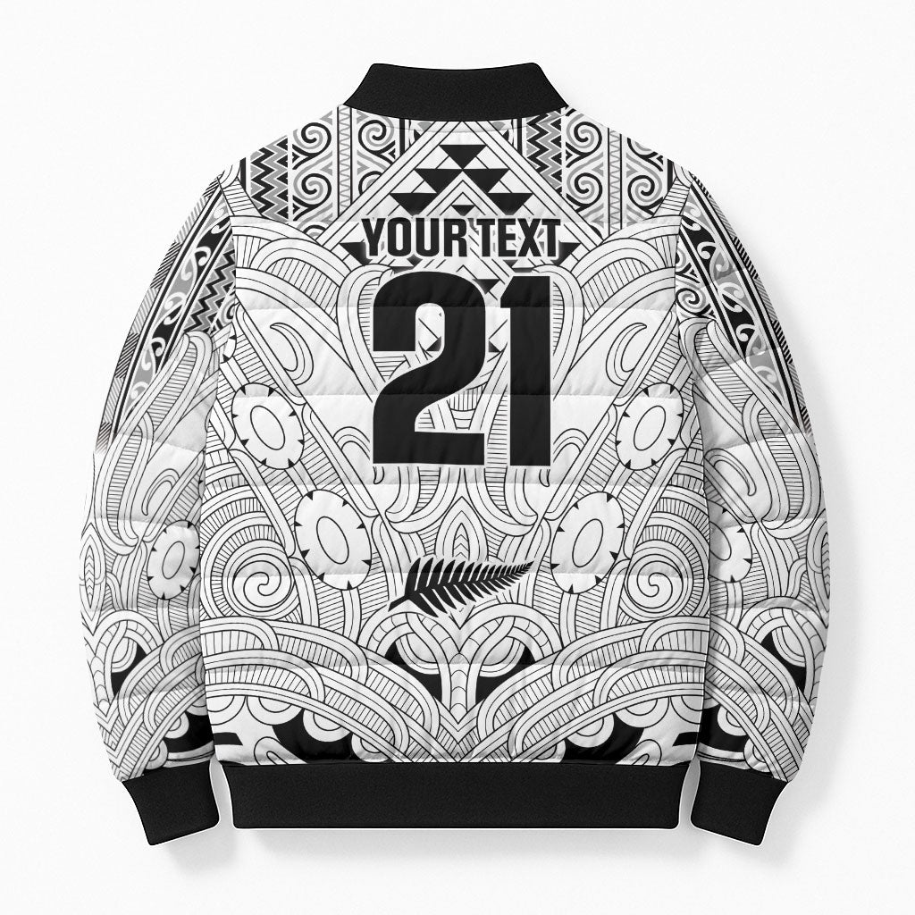 2026 Autumn Rugby Nations New Zealand Custom Bomber Puffer Jacket White Kowhaiwhai Maori Tribal Taniko Motif