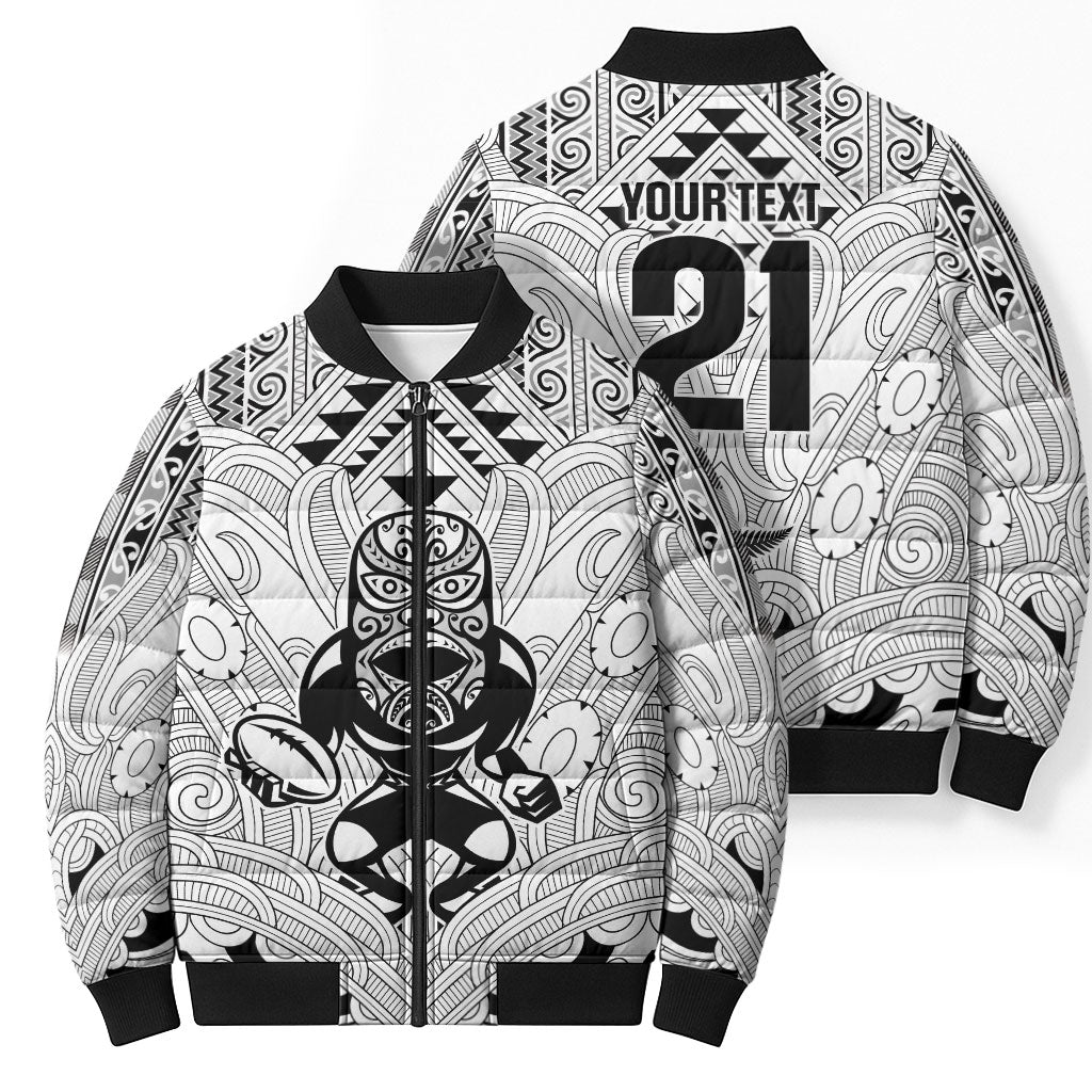 2026 Autumn Rugby Nations New Zealand Custom Bomber Puffer Jacket White Kowhaiwhai Maori Tribal Taniko Motif
