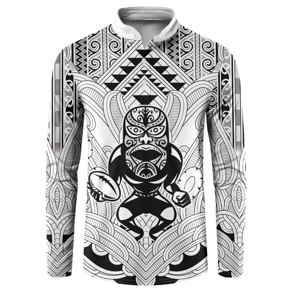 2026 Autumn Rugby Nations New Zealand Custom Button Sweatshirt White Kowhaiwhai Maori Tribal Taniko Motif LT9 White - Polynesian Pride