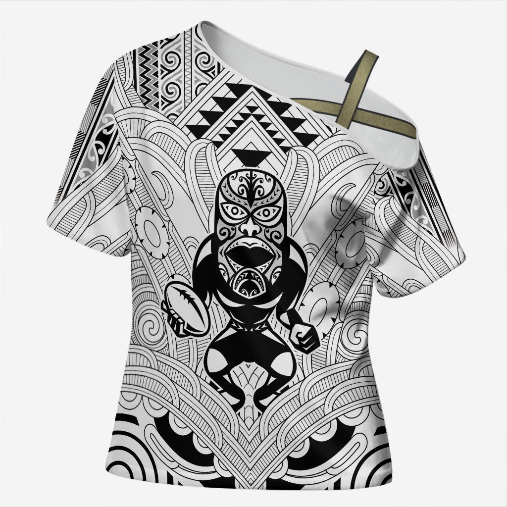 2026 Autumn Rugby Nations New Zealand Custom Cross Shoulder Shirt White Kowhaiwhai Maori Tribal Taniko Motif LT9 Female White - Polynesian Pride