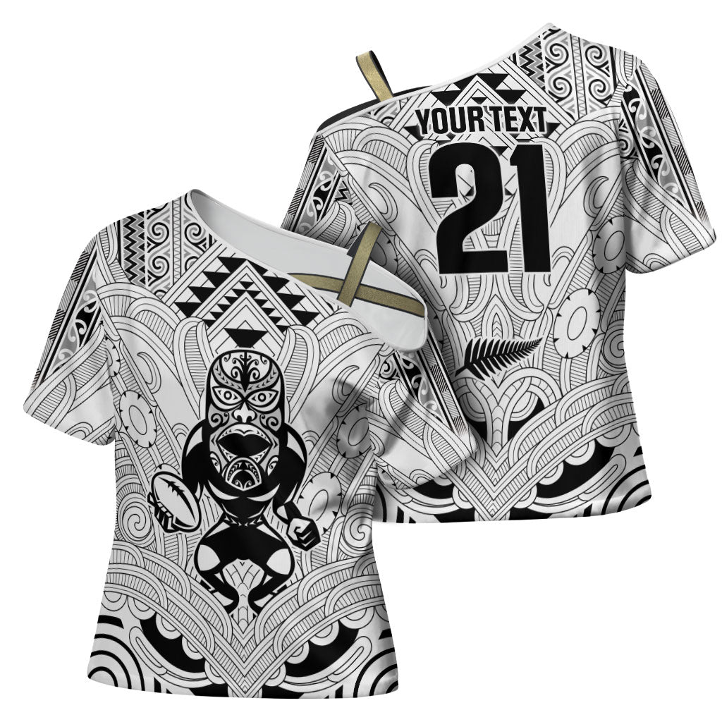 2026 Autumn Rugby Nations New Zealand Custom Cross Shoulder Shirt White Kowhaiwhai Maori Tribal Taniko Motif