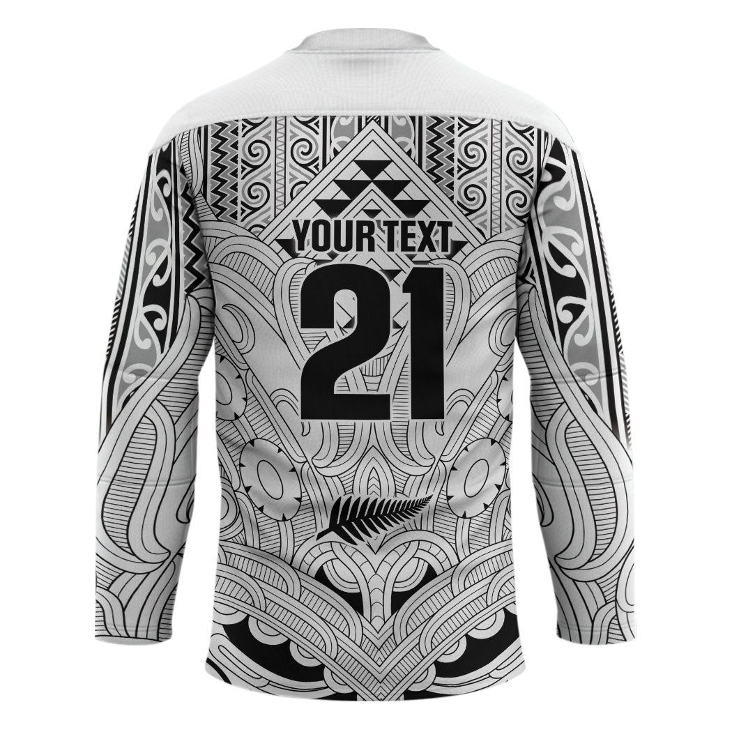 2026 Autumn Rugby Nations New Zealand Custom Hockey Jersey White Kowhaiwhai Maori Tribal Taniko Motif