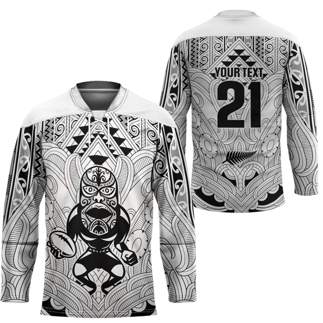 2026 Autumn Rugby Nations New Zealand Custom Hockey Jersey White Kowhaiwhai Maori Tribal Taniko Motif