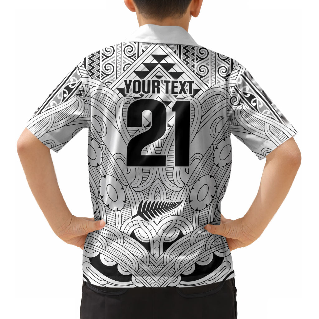 2026 Autumn Rugby Nations New Zealand Custom Kid Hawaiian Shirt White Kowhaiwhai Maori Tribal Taniko Motif