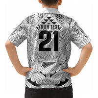 2026 Autumn Rugby Nations New Zealand Custom Kid Hawaiian Shirt White Kowhaiwhai Maori Tribal Taniko Motif