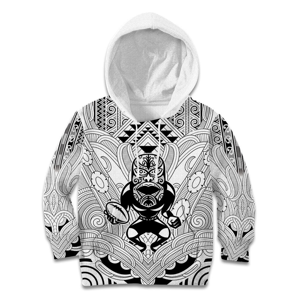 2026 Autumn Rugby Nations New Zealand Custom Kid Hoodie White Kowhaiwhai Maori Tribal Taniko Motif LT9 Hoodie White - Polynesian Pride