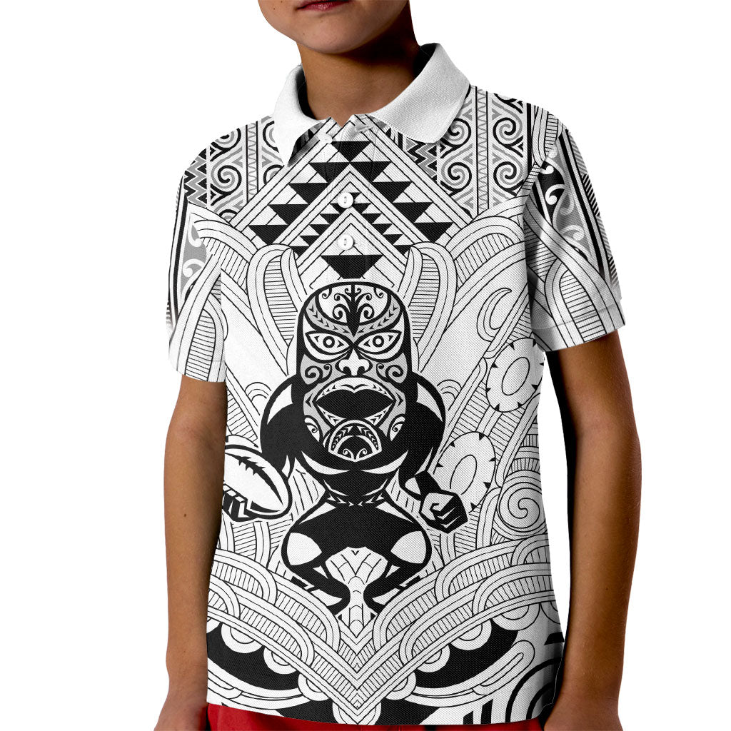 2026 Autumn Rugby Nations New Zealand Custom Kid Polo Shirt White Kowhaiwhai Maori Tribal Taniko Motif
