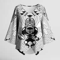 2026 Autumn Rugby Nations New Zealand Custom Kimono Sleeve Blouse White Kowhaiwhai Maori Tribal Taniko Motif