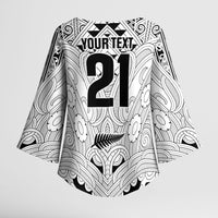 2026 Autumn Rugby Nations New Zealand Custom Kimono Sleeve Blouse White Kowhaiwhai Maori Tribal Taniko Motif