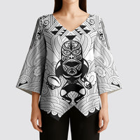 2026 Autumn Rugby Nations New Zealand Custom Kimono Sleeve Blouse White Kowhaiwhai Maori Tribal Taniko Motif