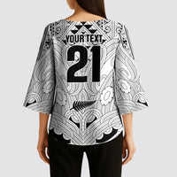 2026 Autumn Rugby Nations New Zealand Custom Kimono Sleeve Blouse White Kowhaiwhai Maori Tribal Taniko Motif