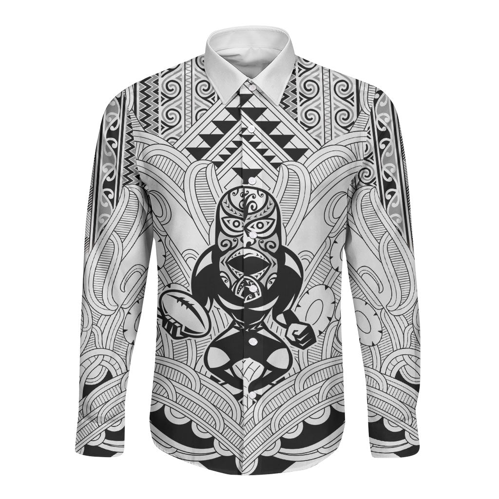 2026 Autumn Rugby Nations New Zealand Custom Long Sleeve Button Shirt White Kowhaiwhai Maori Tribal Taniko Motif
