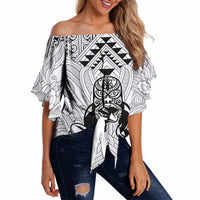 2026 Autumn Rugby Nations New Zealand Custom Off Shoulder Wrap Waist Top White Kowhaiwhai Maori Tribal Taniko Motif