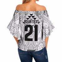 2026 Autumn Rugby Nations New Zealand Custom Off Shoulder Wrap Waist Top White Kowhaiwhai Maori Tribal Taniko Motif