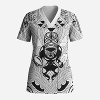 2026 Autumn Rugby Nations New Zealand Custom Scrub Top White Kowhaiwhai Maori Tribal Taniko Motif
