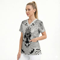 2026 Autumn Rugby Nations New Zealand Custom Scrub Top White Kowhaiwhai Maori Tribal Taniko Motif