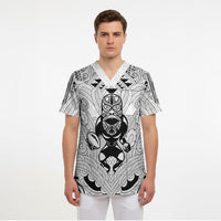 2026 Autumn Rugby Nations New Zealand Custom Scrub Top White Kowhaiwhai Maori Tribal Taniko Motif