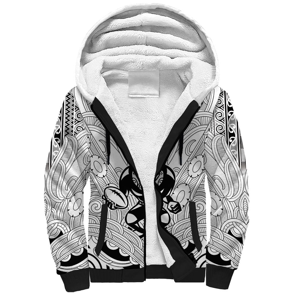 2026 Autumn Rugby Nations New Zealand Custom Sherpa Hoodie White Kowhaiwhai Maori Tribal Taniko Motif