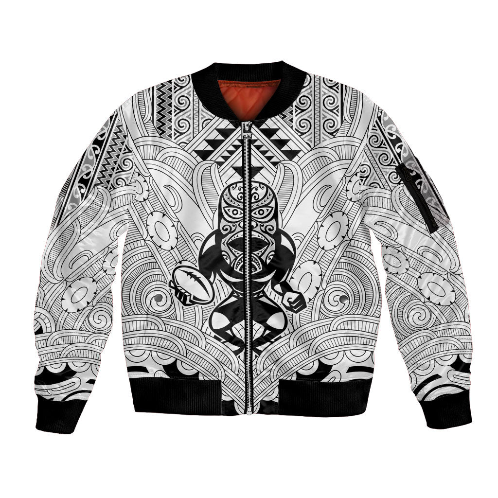 2026 Autumn Rugby Nations New Zealand Custom Sleeve Zip Bomber Jacket White Kowhaiwhai Maori Tribal Taniko Motif