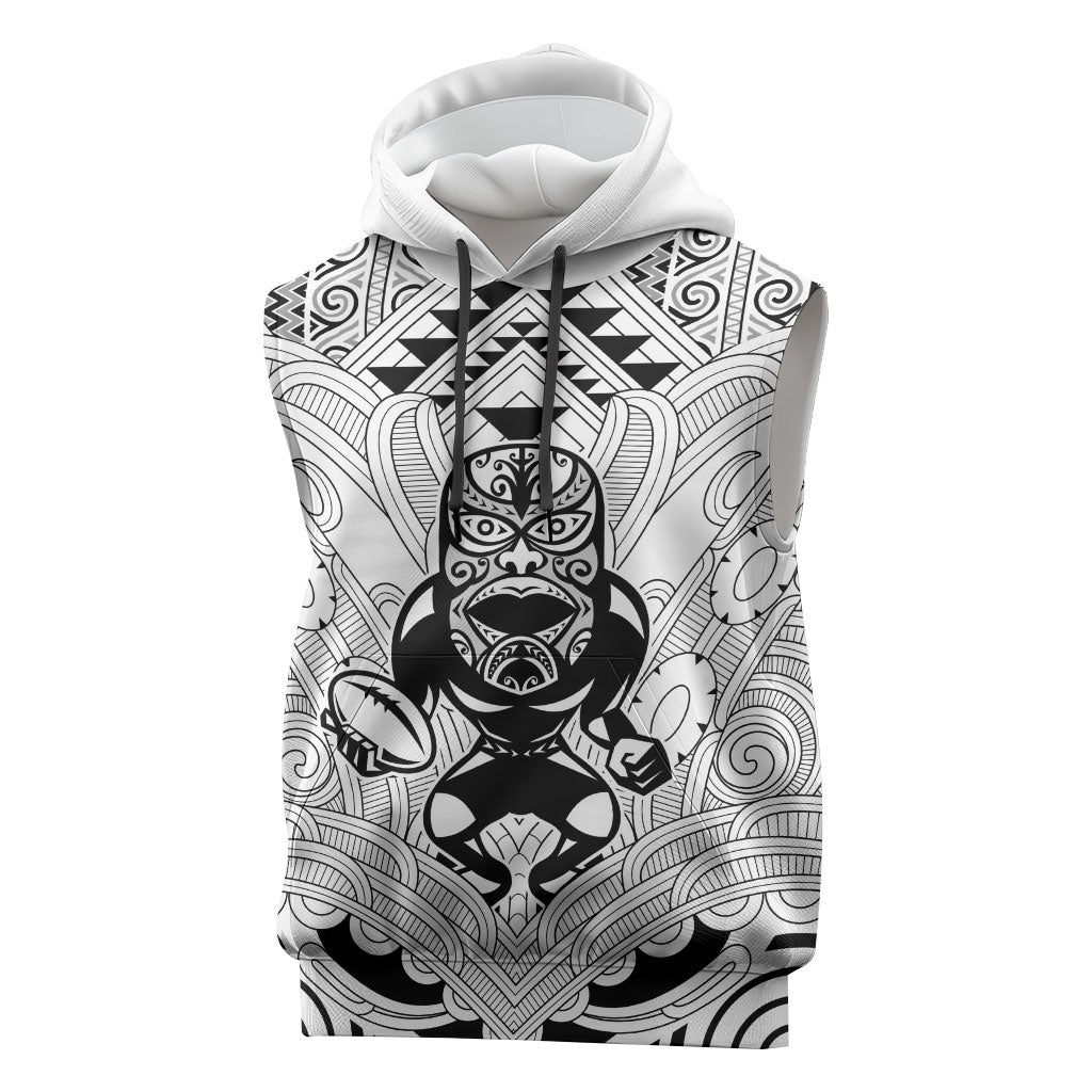2026 Autumn Rugby Nations New Zealand Custom Sleeveless Hoodie White Kowhaiwhai Maori Tribal Taniko Motif LT9 White - Polynesian Pride