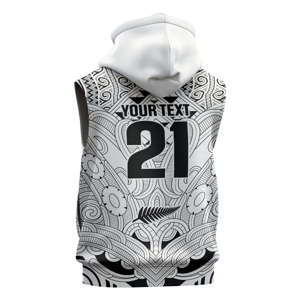 2026 Autumn Rugby Nations New Zealand Custom Sleeveless Hoodie White Kowhaiwhai Maori Tribal Taniko Motif